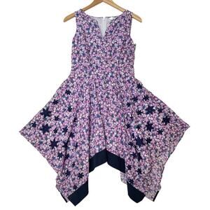 eShakti Purple Floral Embroidered Handkerchief Hem size S/4 Wedding Guest Cotton